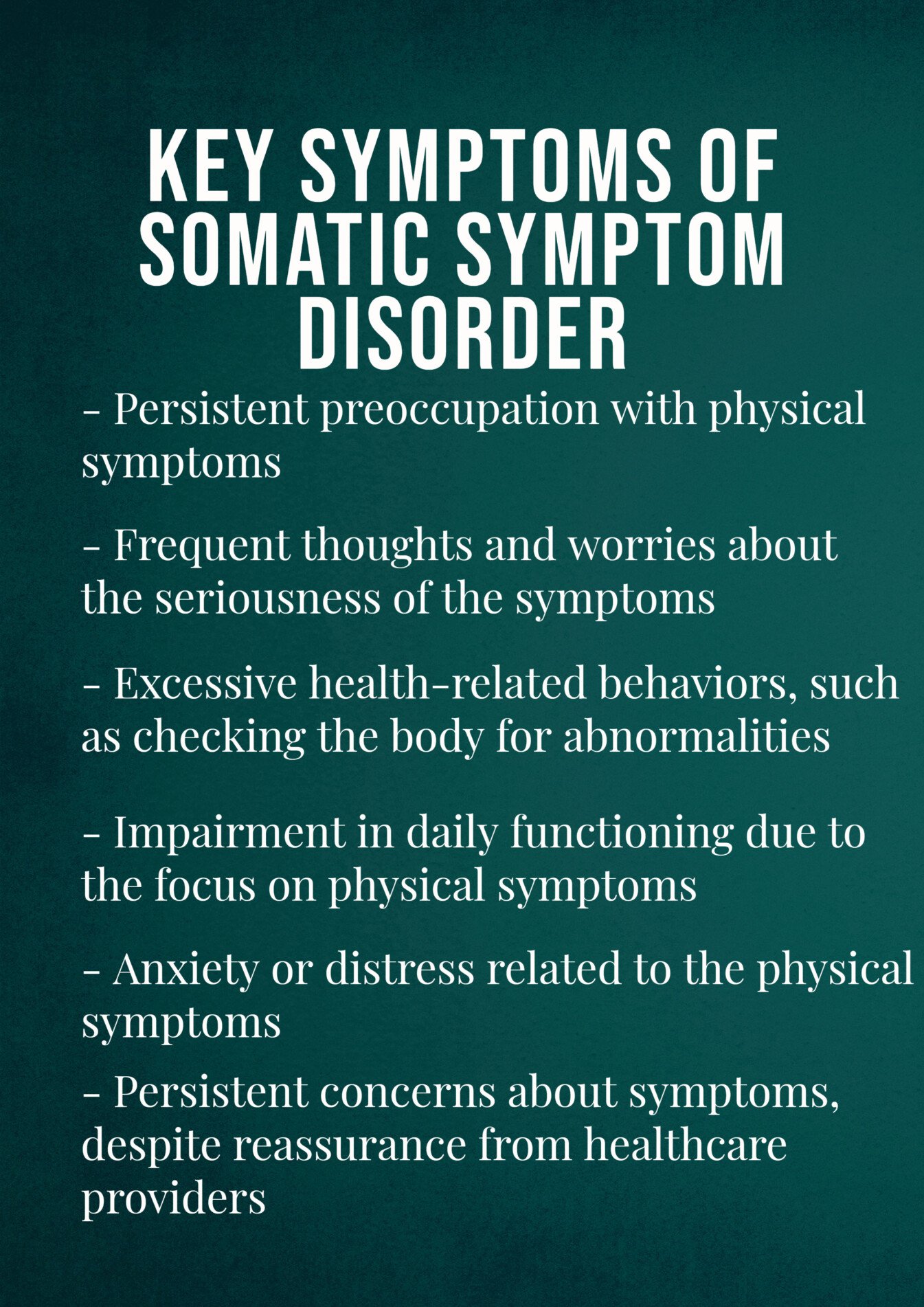 some of the key symptoms of somatic symptom disorder