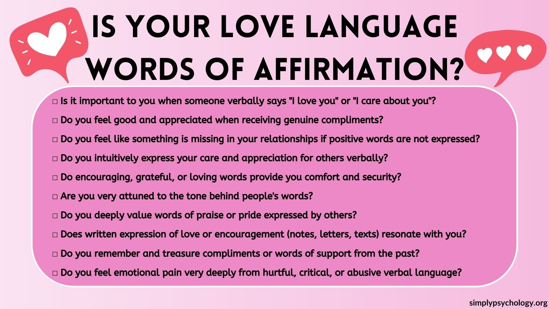 a checklist of words of affirmation questions to find out if this is your love language
